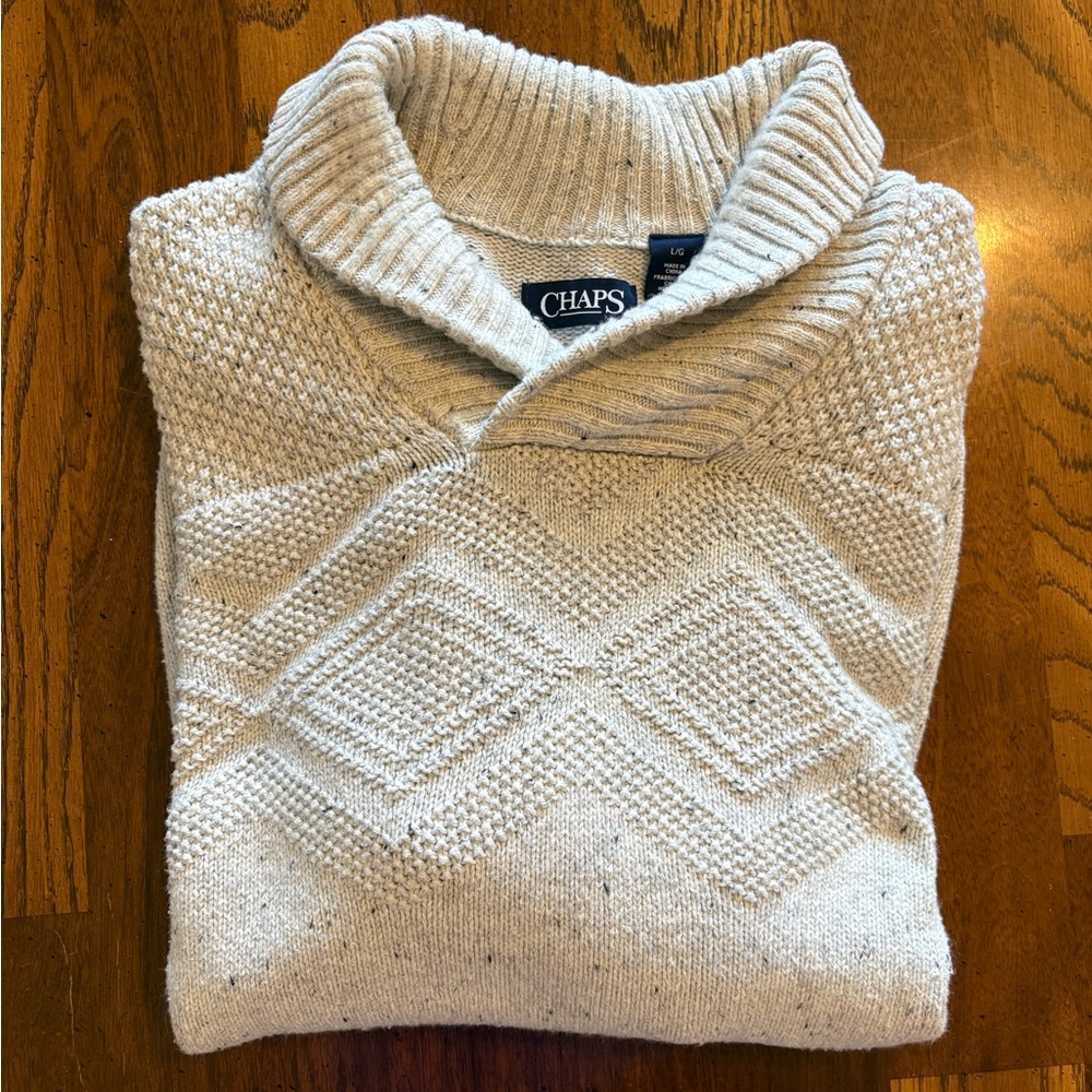 Chaps Men's Cream Textured Shawl-Collar Turtleneck Sweater